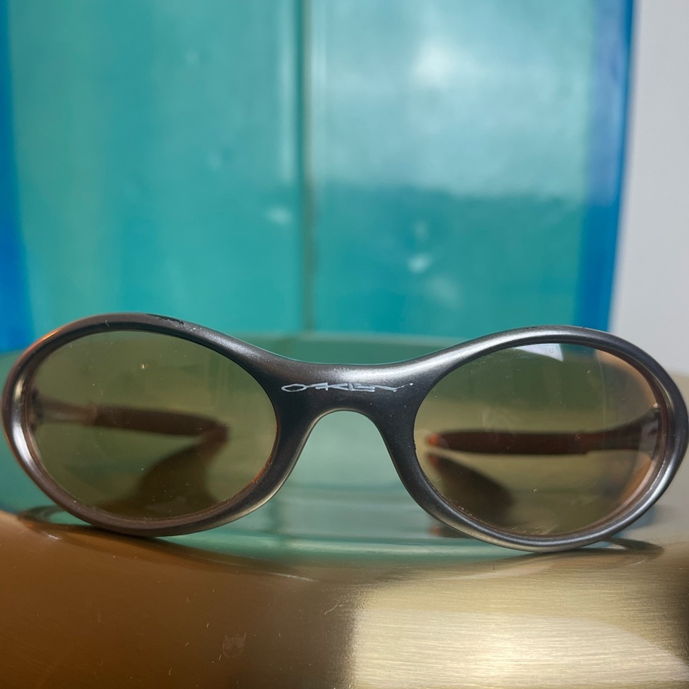 Sporty Metallic Wrap Sunglasses — Silver Frame / Brown Lenses
